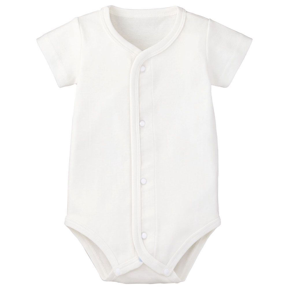 日本 Combi - mini系列-純棉短袖前開包屁衣-白色