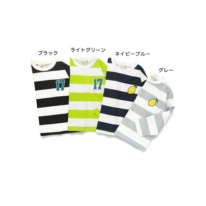 日本 BRANSHES - 休閒粗橫條落肩長袖上衣-檸檬-灰