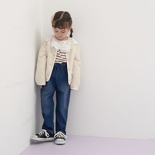 日本 Lycee mine - 俏麗皺摺錐形彈力牛仔褲-海軍藍