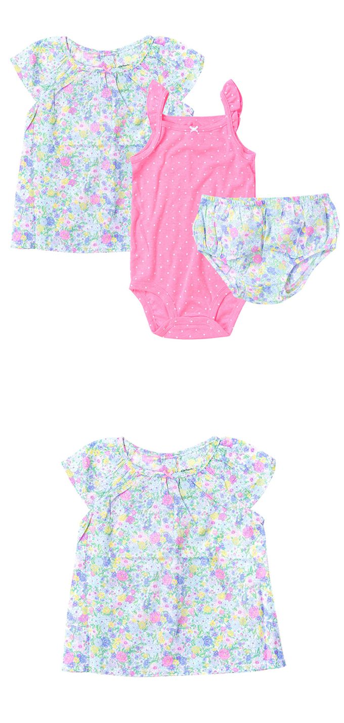 美國 Carter's - 花漾短袖洋裝+無袖包屁衣+小褲褲3件組 (24 M)