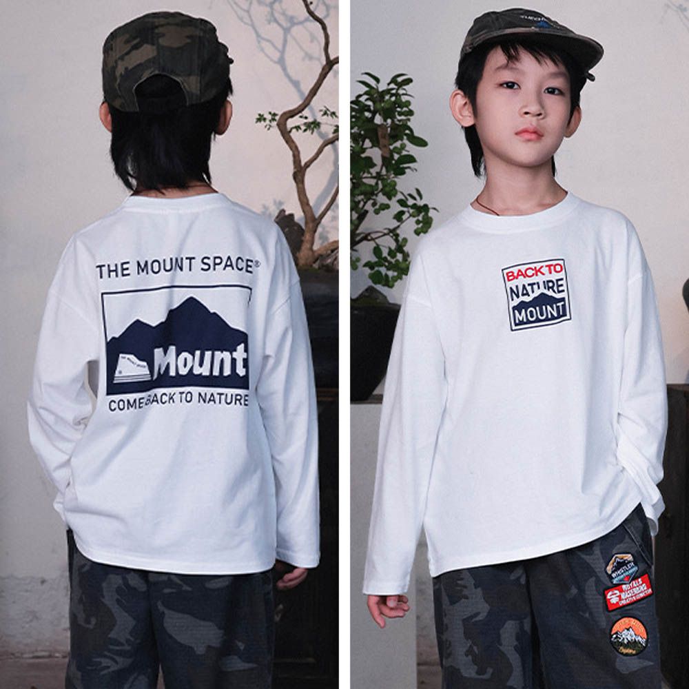 純棉圓領長袖上衣-MOUNT-米白