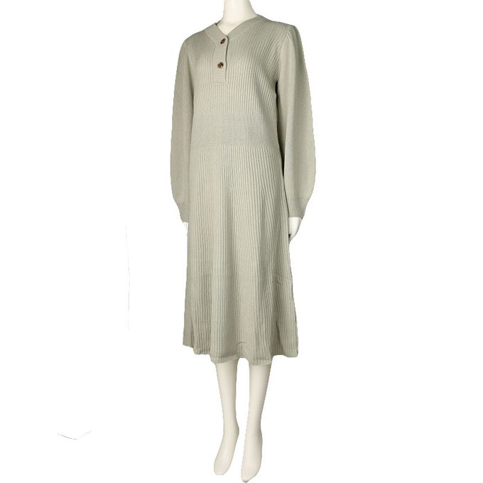 akachan honpo - 長袖亨利領針織洋裝-綠色