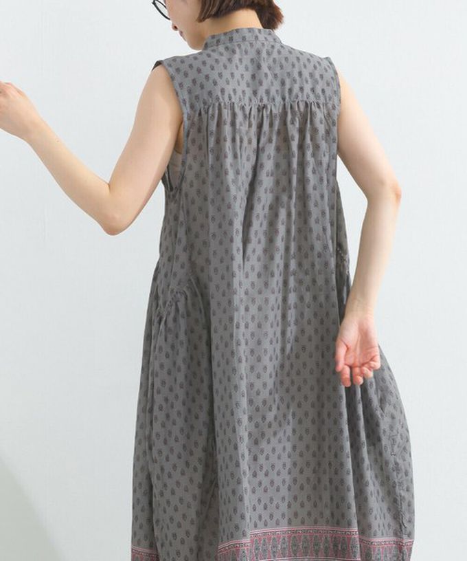 日本 Lupilien - 100%印度棉 清新印花柔軟洋裝-圖騰-炭灰