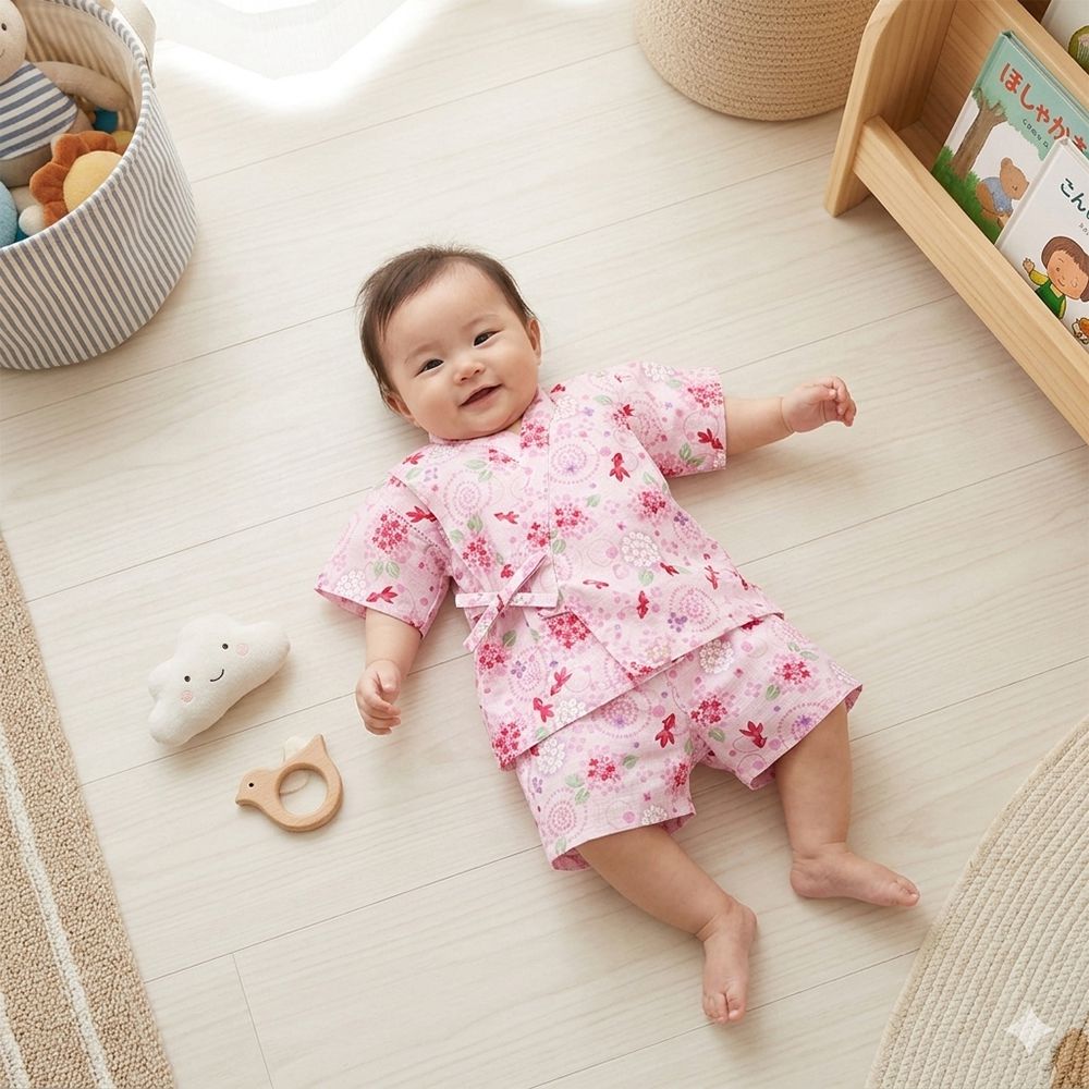 幼兒兩件式甚平-金魚-粉紅色