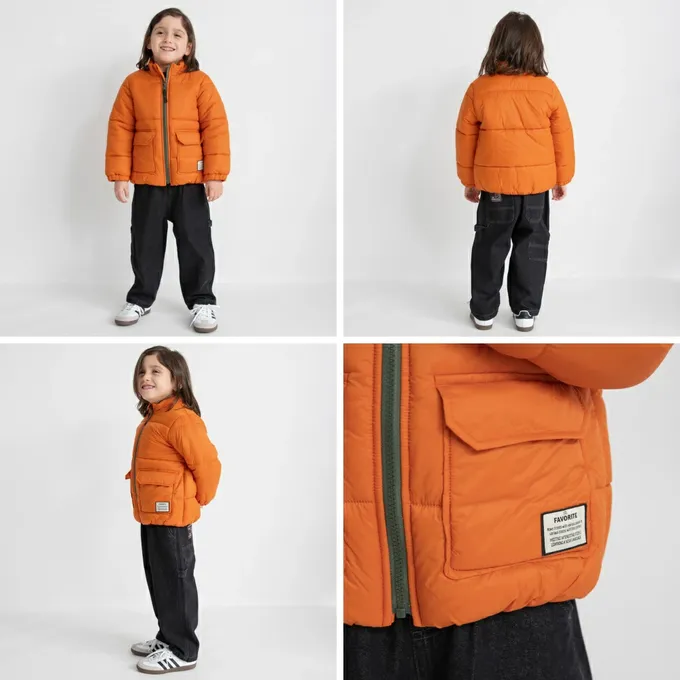 日本 BRANSHES - 簡約素色蓬鬆溫暖鋪棉外套(可機洗)-藍綠