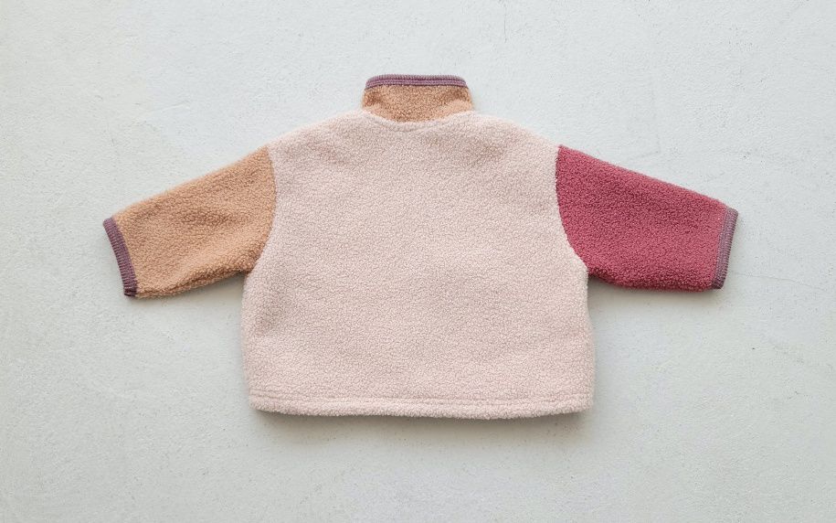 韓國 Mimico - 搖粒絨三色恐龍外套-玫粉X杏