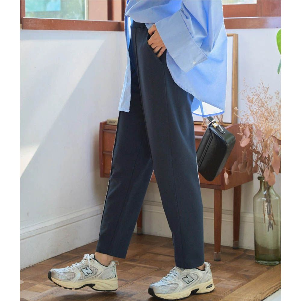 美腳中線 時尚感錐形長褲-(可選長度)-海軍藍