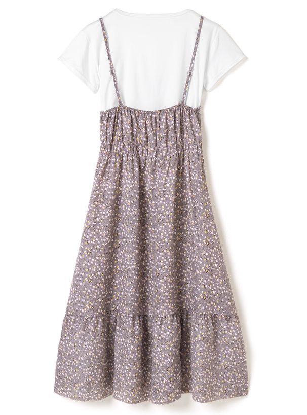 日本 GRL - 短袖上衣x浪漫碎花收腰吊帶裙2件組-丁香紫 (M)