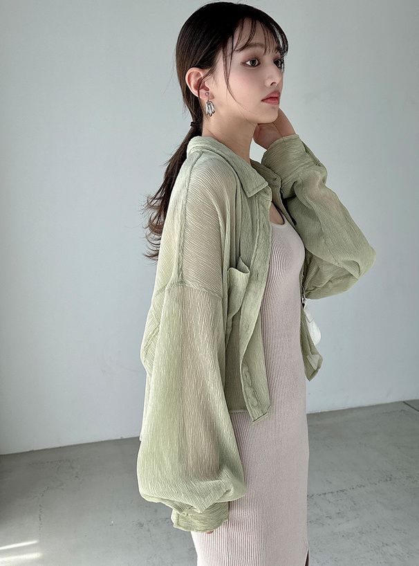 日本 GRL - 透明感楊柳短版長袖襯衫-象牙杏 (F)