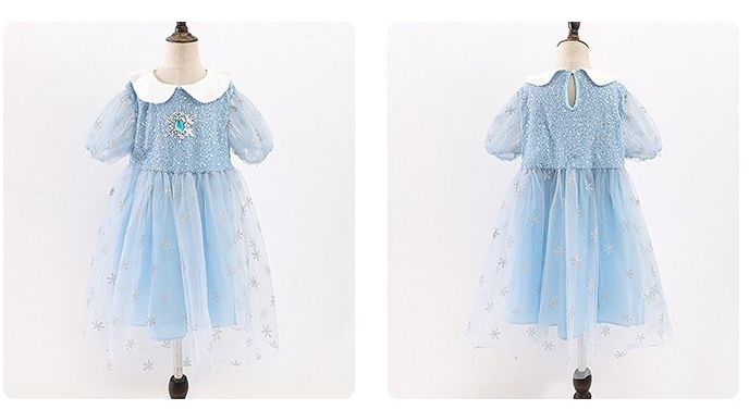 公主風娃娃領網紗洋裝-雪花寶石-淺藍色