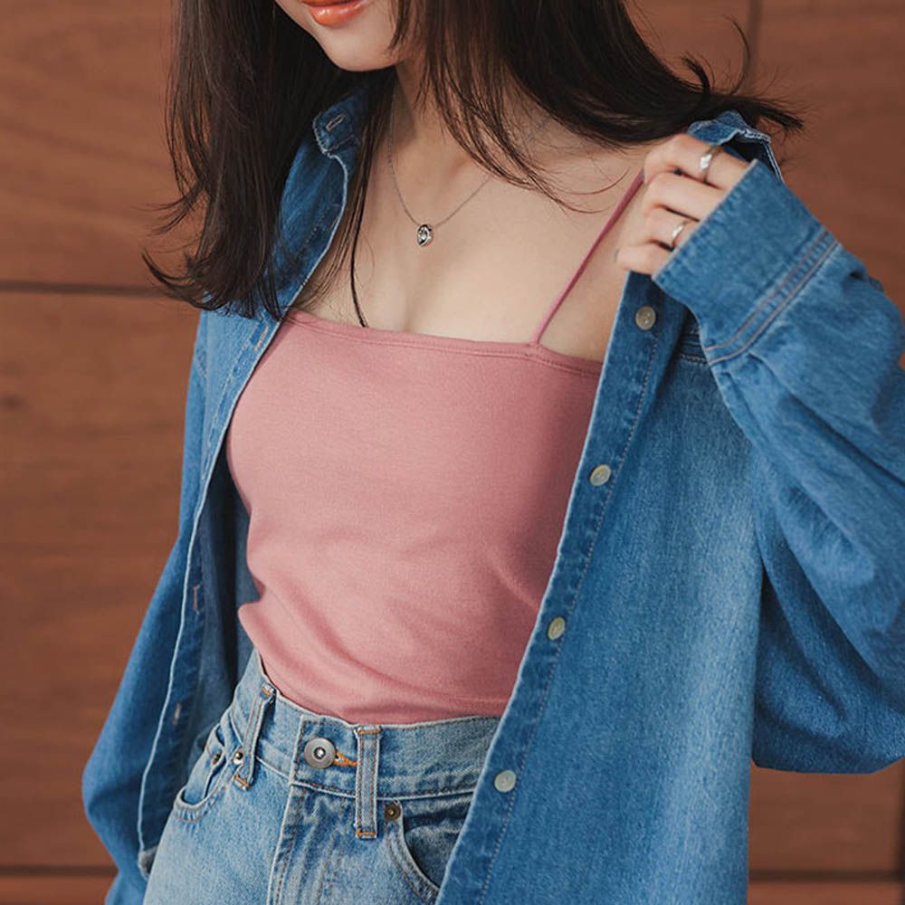 人氣款！彈性細肩帶內搭背心(附Bra)-深粉紅 (M)