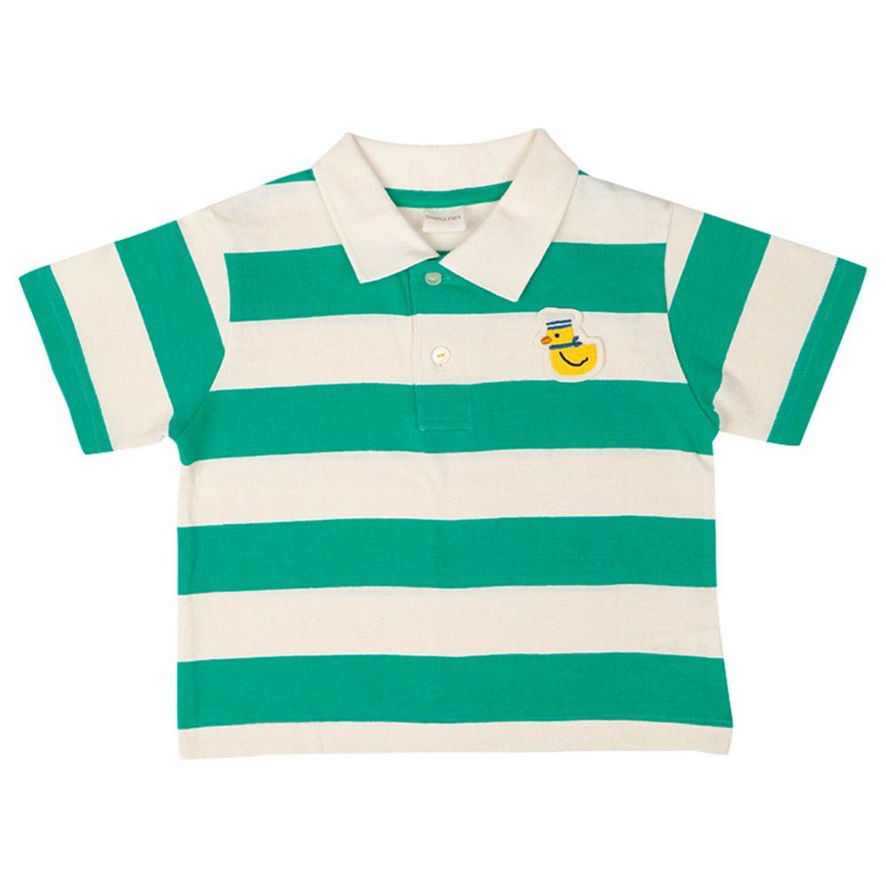 短袖POLO衫-橫紋-綠色