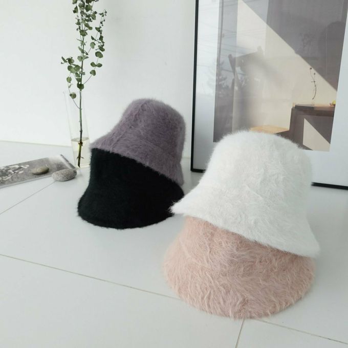 韓國配件連線 - 冬日保暖毛絨鐘型帽-白 (FREE)