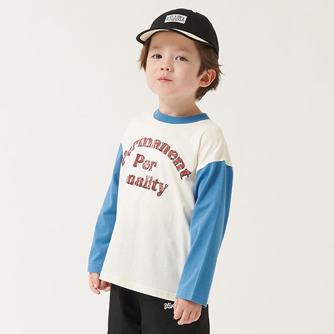 日本 b-ROOM - 100%棉 簡約logo撞色長袖上衣-摩卡