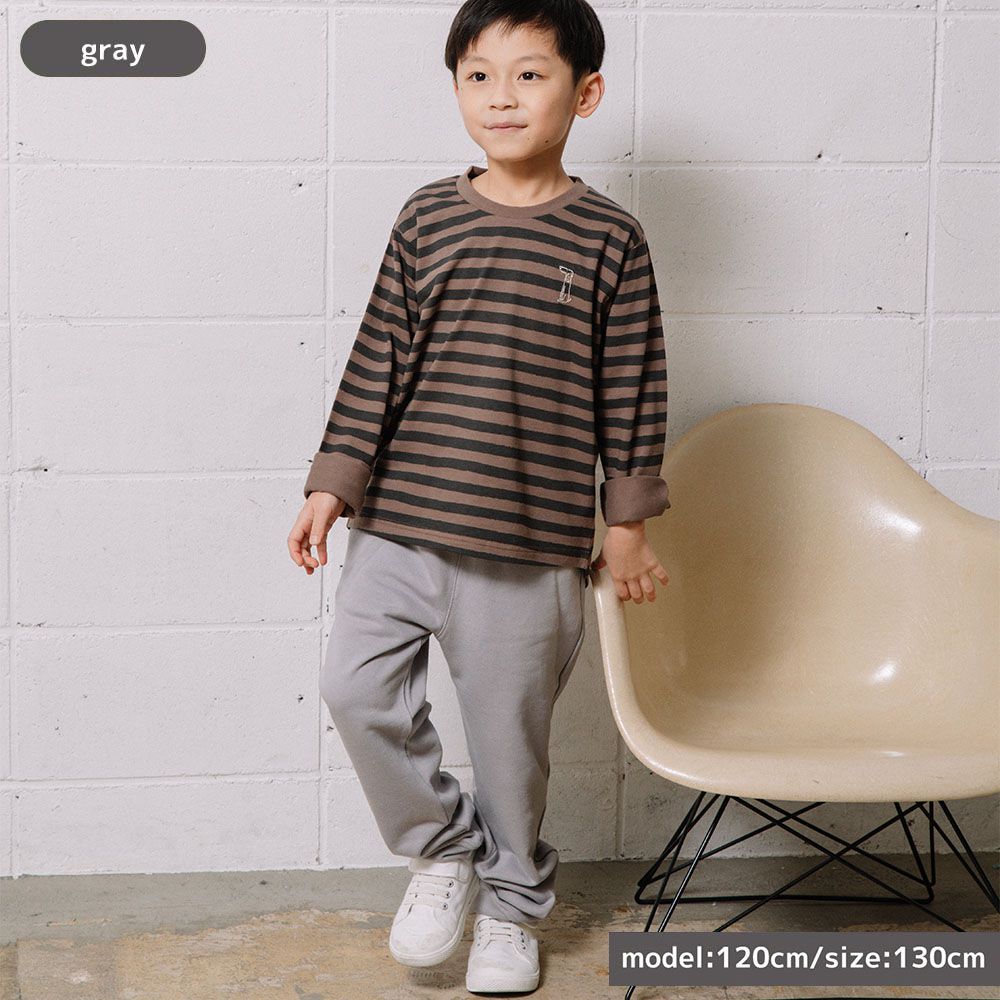 日本 ma lalumiere store - 100％棉 好舒適束口運動長褲-淺灰