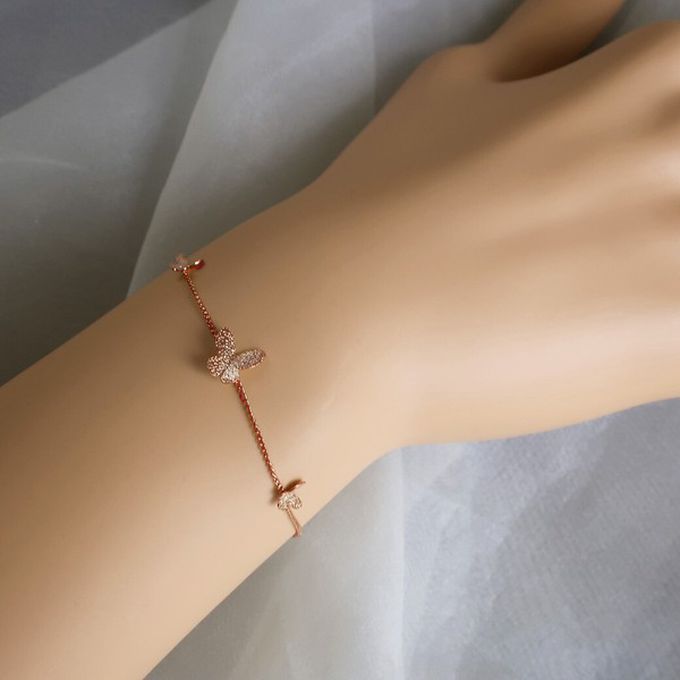 日本 Melody Accessory - 日本製 翩翩立體蝴蝶手鍊-玫瑰金