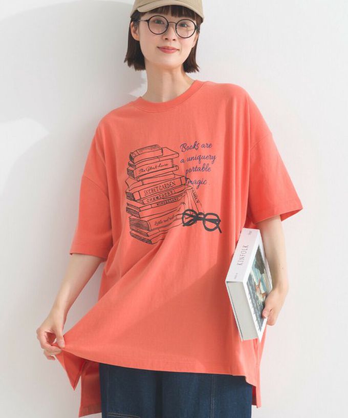 日本 Lupilien - 16OE天竺棉 氣質書籍印花寬鬆短袖上衣-白