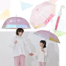 日本 kukka hippo - 兒童雙色外圈霓虹透明直傘-粉紅 (50cm)