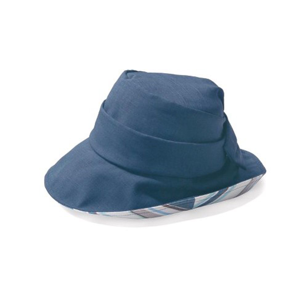 日本千趣會 - UV寬帽簷蝴蝶結帽-深藍x直條紋