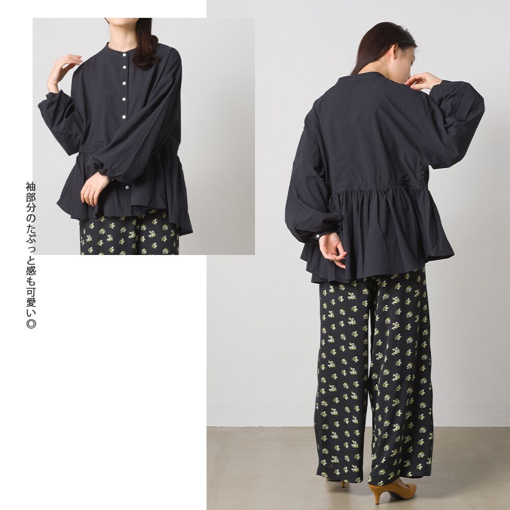 日本 OMNES - 荷葉衣襬拼接前短後長圓領長袖襯衫-白