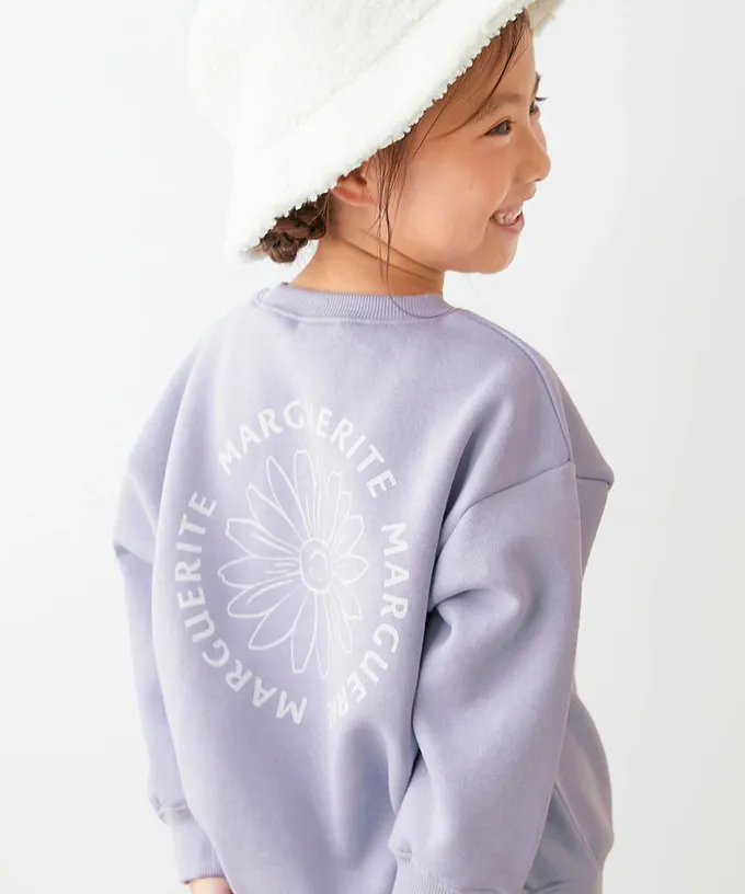 日本 devirock - 熱銷定番 裏起毛女孩印花大學長袖上衣-乳牛愛心-桃粉