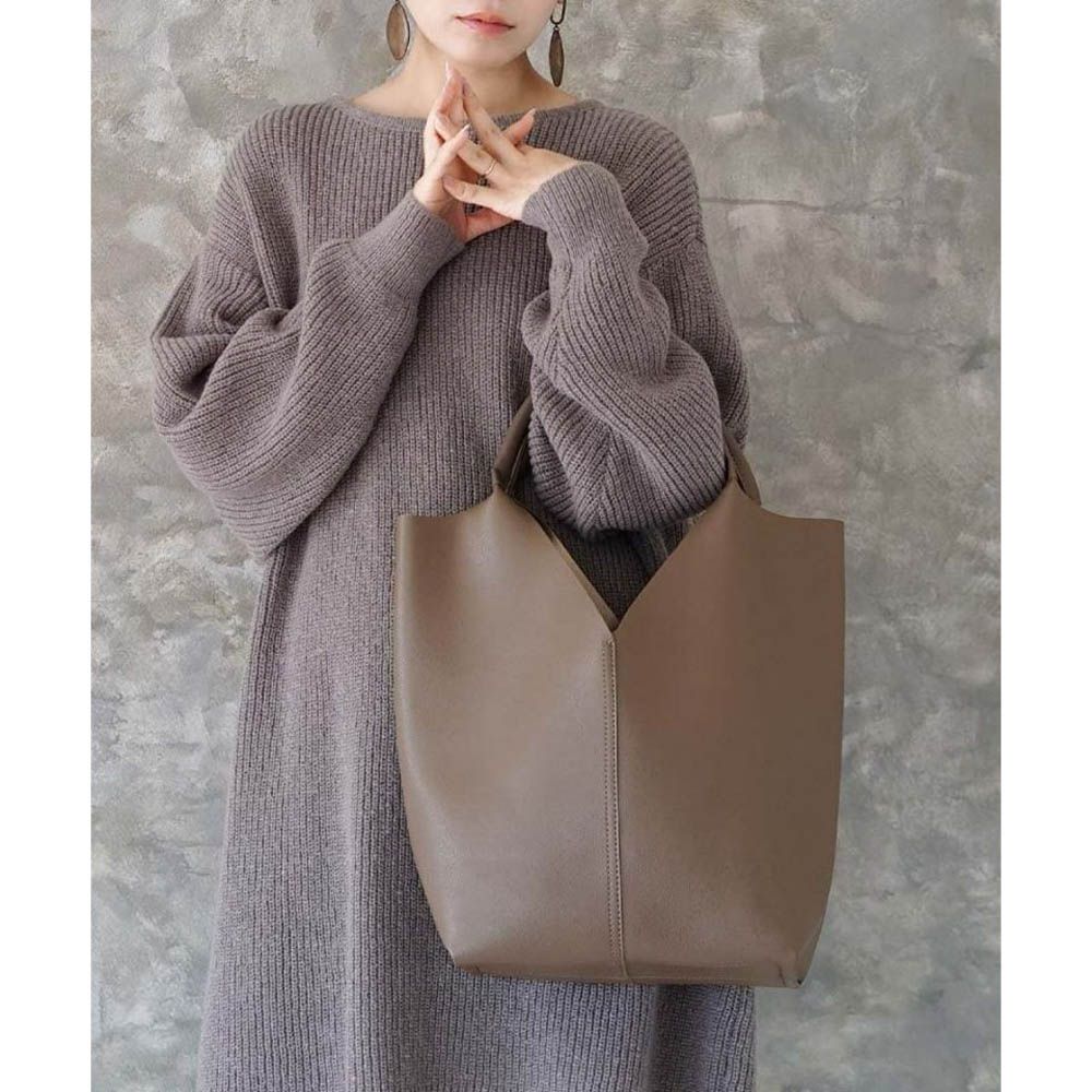 俐落V型整潔感大容量手提包-棕