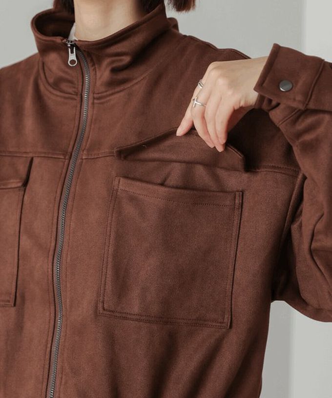 日本 Bab - 麂皮感立領率性口袋俐落外套-黑