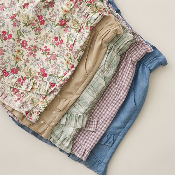 日本 Lycee mine - 可愛滿點荷葉摺邊短褲-格紋-草綠