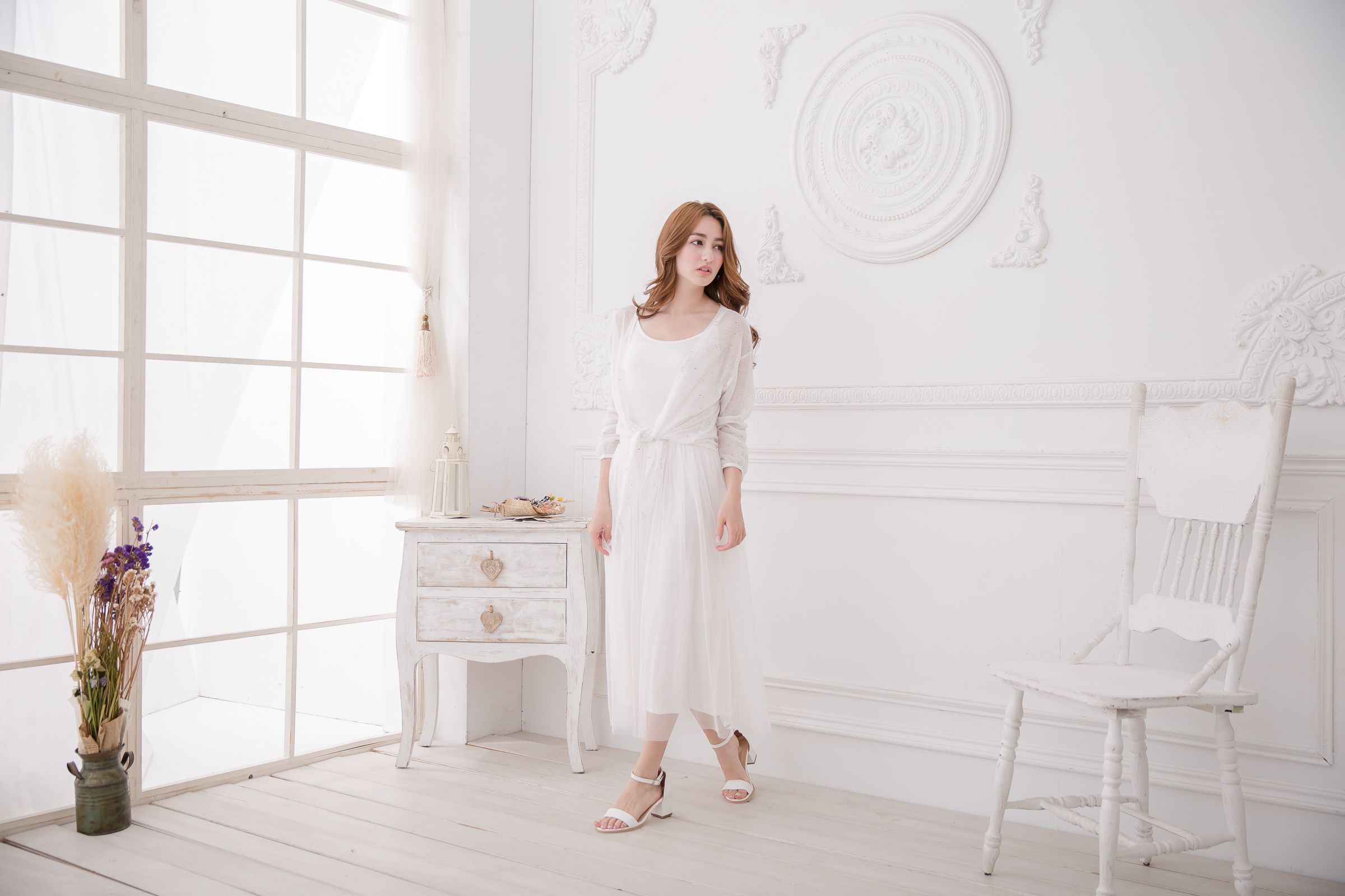 Peachy - 獨家訂製綿柔連身紗裙-細肩帶連身款-夢幻白 (F)