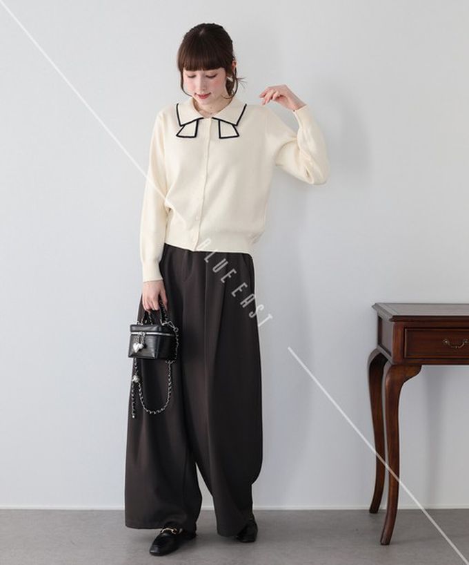 日本 BLUE EAST - 甜美蝴蝶結勾邊領針織上衣開襟衫-灰 (M)