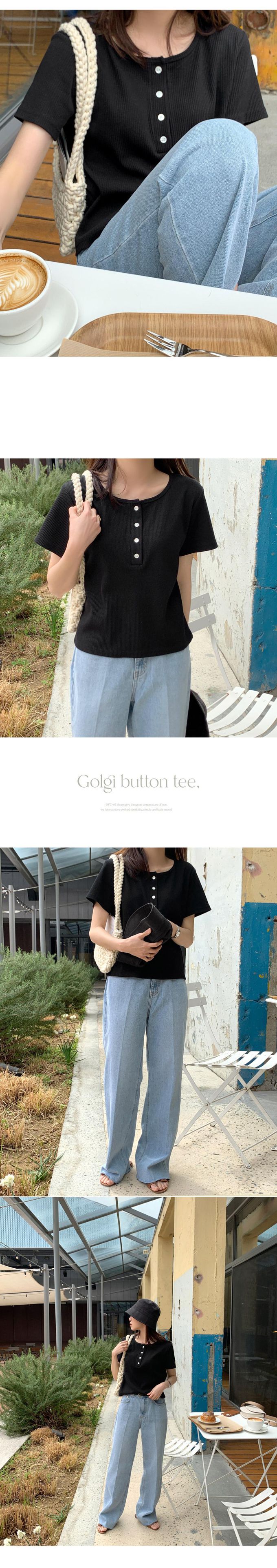 韓國 98doci - 經典直紋鈕扣短袖上衣-黑