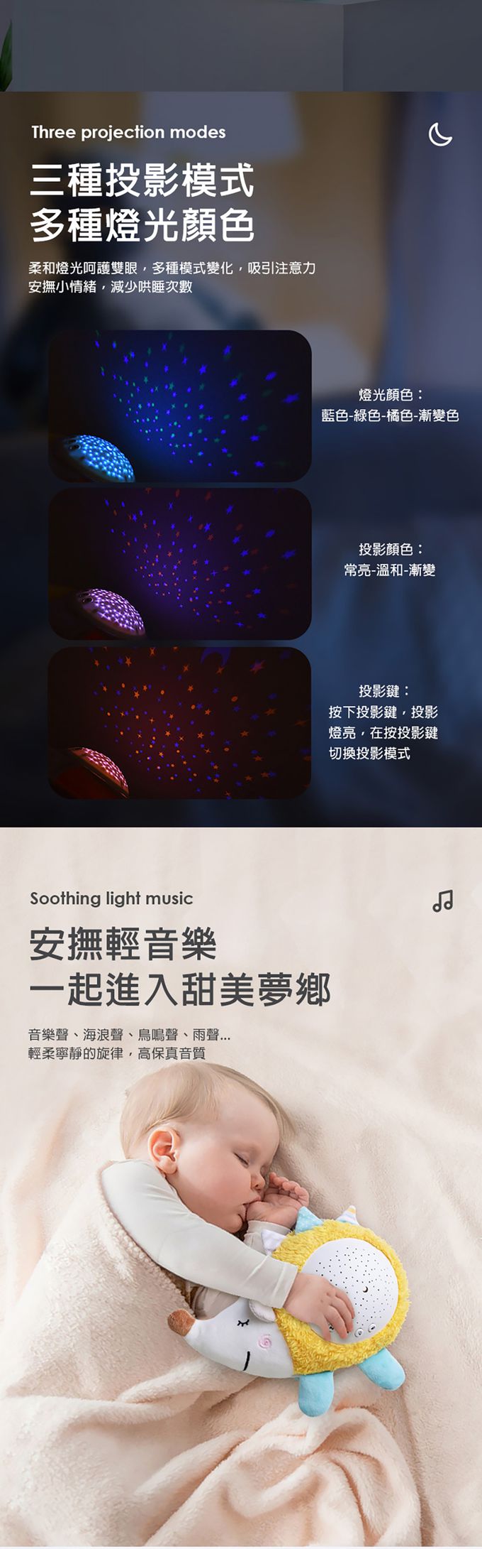 JoyNa - 毛絨玩偶 投影聲光玩具 柔和安撫音樂-刺蝟 (14.5*23.5cm)