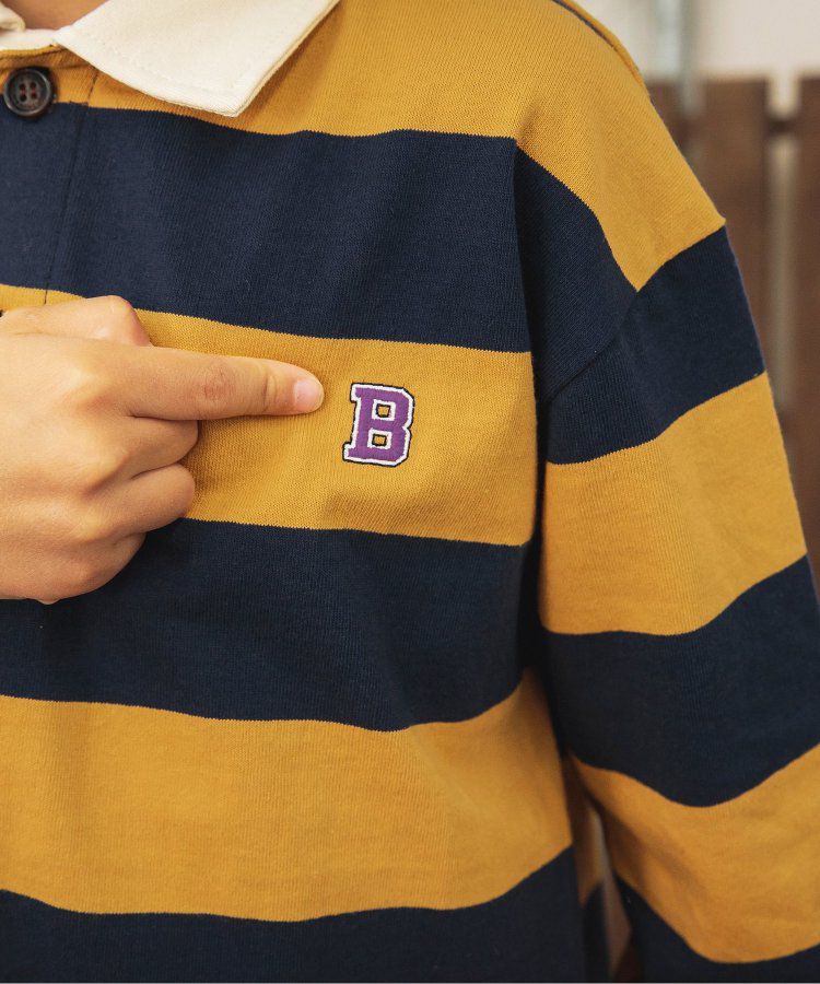 日本 BREEZE - 橄欖球風橫條長袖polo衫-紅卡其