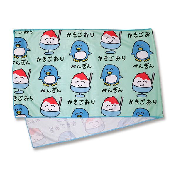 日本 OKUTANI - 童趣插畫水涼感巾-企鵝與刨冰-薄荷 (30x100cm)