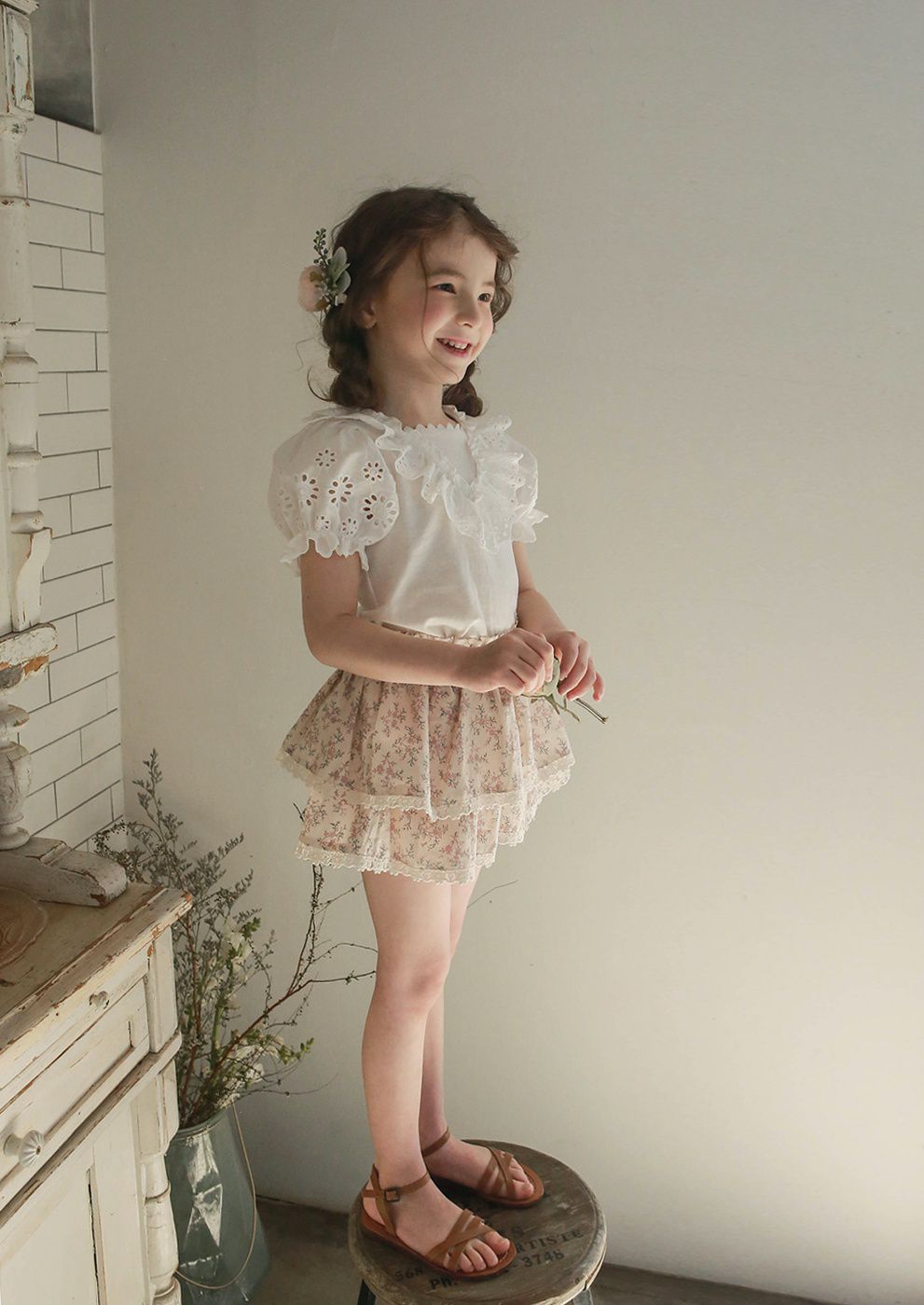 韓國 PuellaFLO - 蕾絲滾邊蛋糕褲裙-粉紅花