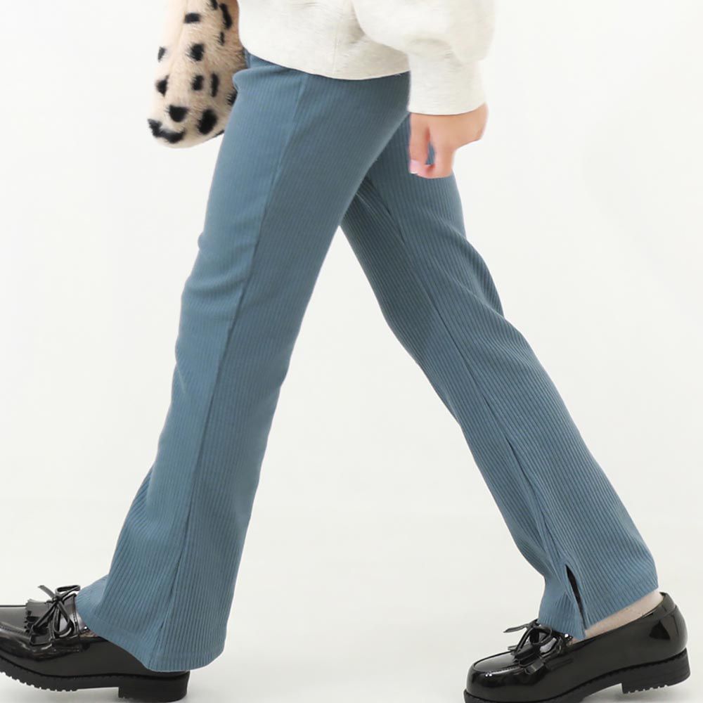 日本 devirock - 褲管開衩羅紋喇叭褲-灰藍
