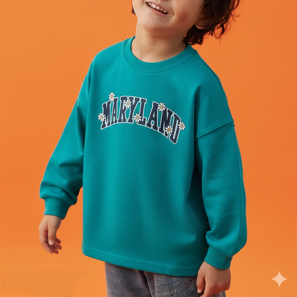 俏皮印花薄長袖上衣-小花英文字-翡翠綠