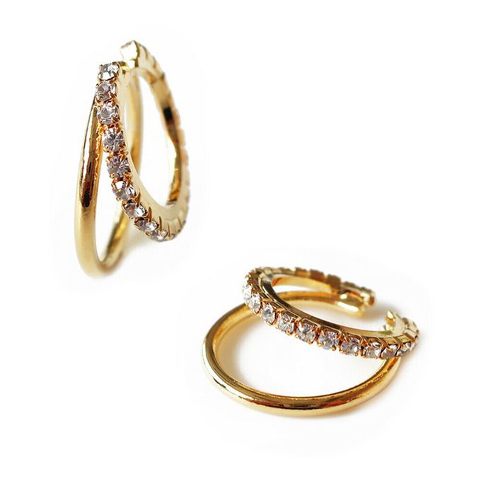 日本 Melody Accessory - 日本製 成熟感水鑽交錯線條耳骨夾-銀