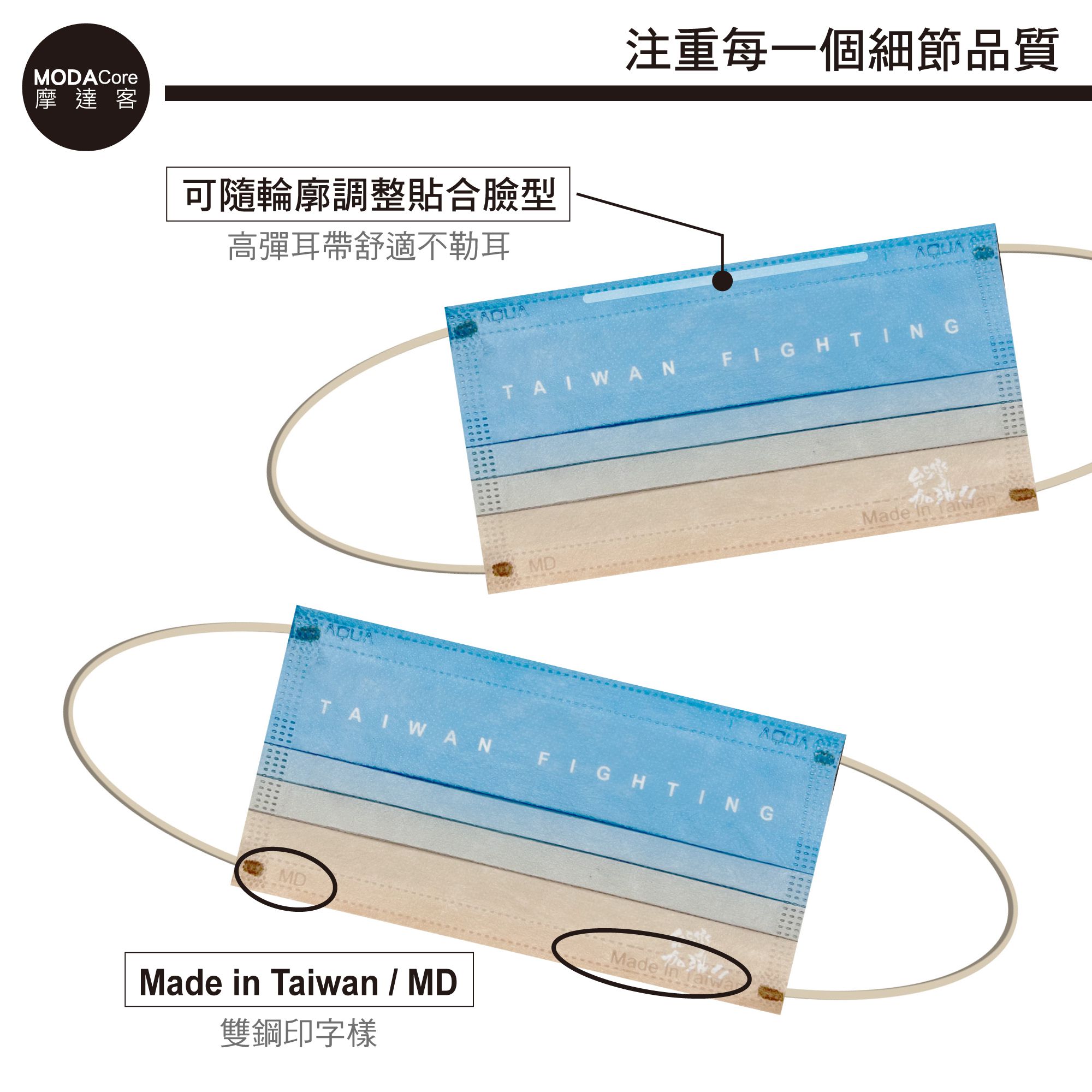 MODACore 摩達客 - 水舞醫用口罩-MIT+MD雙鋼印-遇漸台灣系列-台灣加油、哈囉台灣-2盒組(30入/盒)