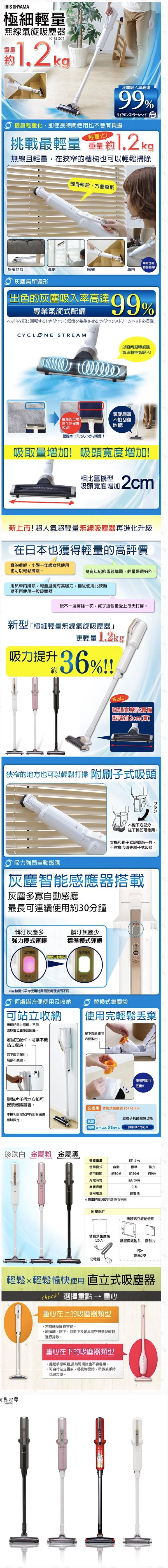 日本 IRIS OHYAMA - 極細輕量無線氣旋吸塵器-粉色-IC-SLDC4