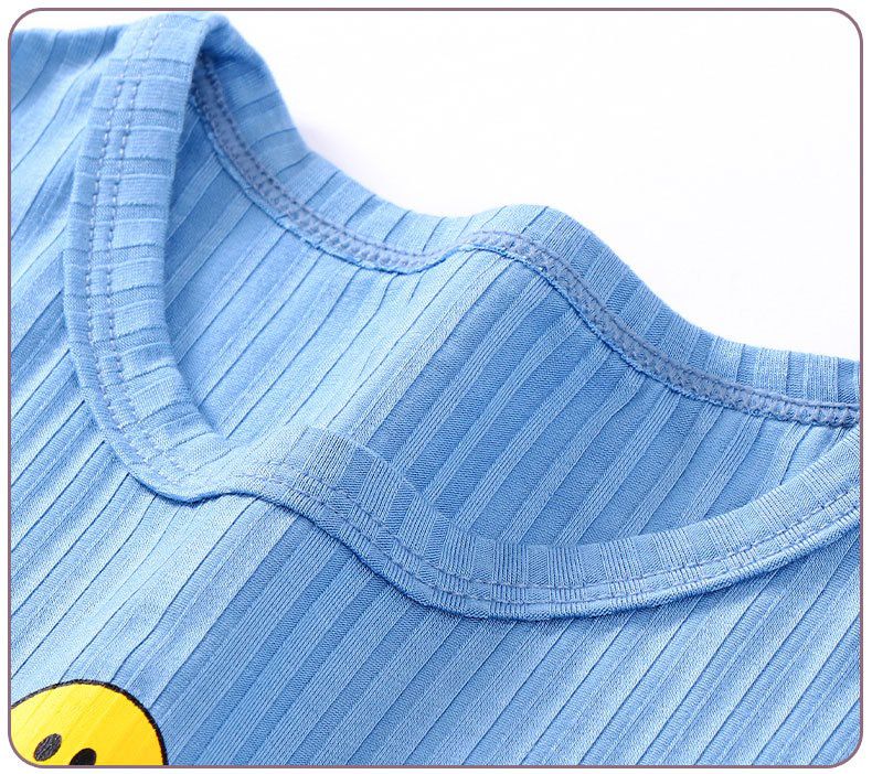 MAMDADKIDS - 螺紋短袖套裝/家居服-笑臉-藍色