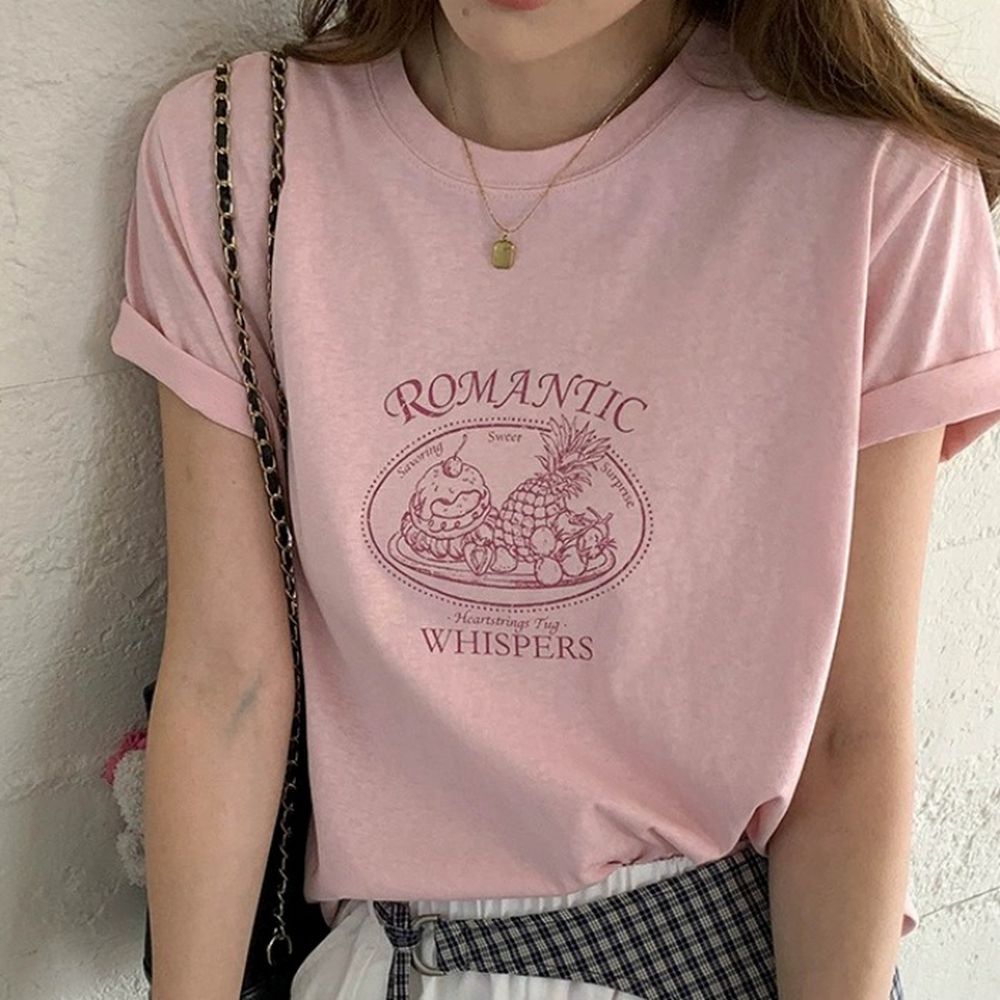 寬鬆正肩短袖上衣-浪漫點心時光-粉 (F)