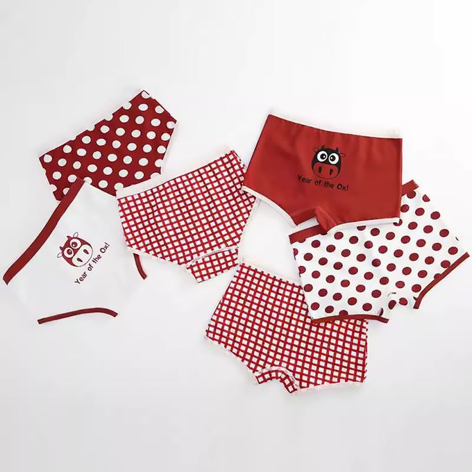 小 pipi - 有機純棉兒童四角平口內褲3件組_女童-紅牛寶貝