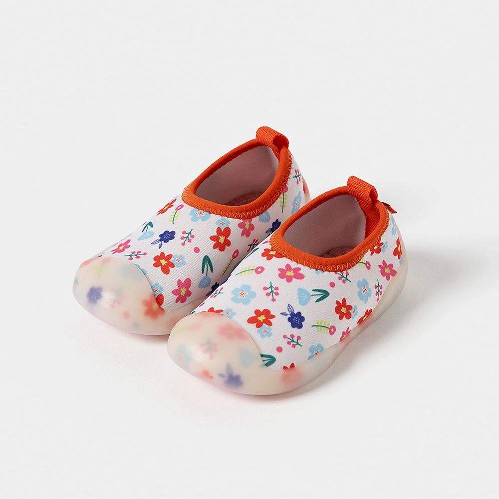 腳尖加強防護透氣快乾兒童沙灘鞋/戲水鞋-彩繪花園-白