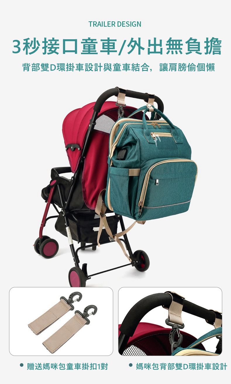 Vanibaby - 多功能嬰兒小床媽媽包 送嬰兒床墊 推車掛帶-黑色