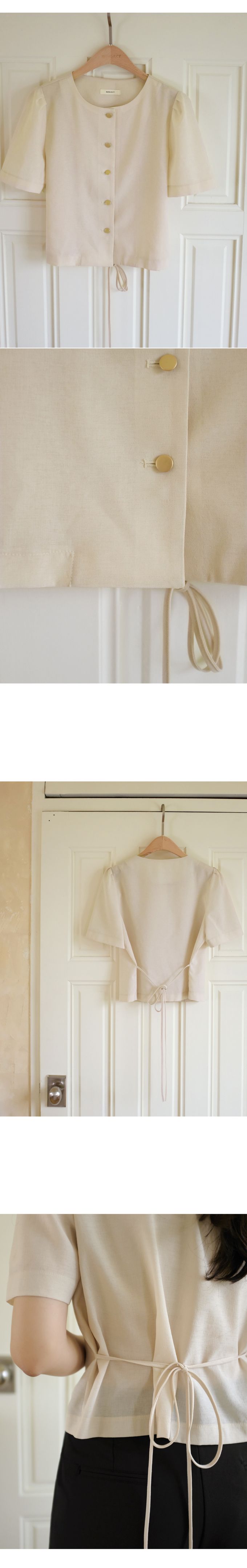 韓國 98doci - 氣質鈕扣公主抓褶袖襯衫-黑