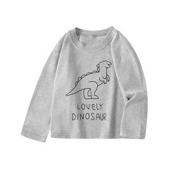 BE TOP - 純棉圓領薄長袖上衣-簡單恐龍線條-灰色