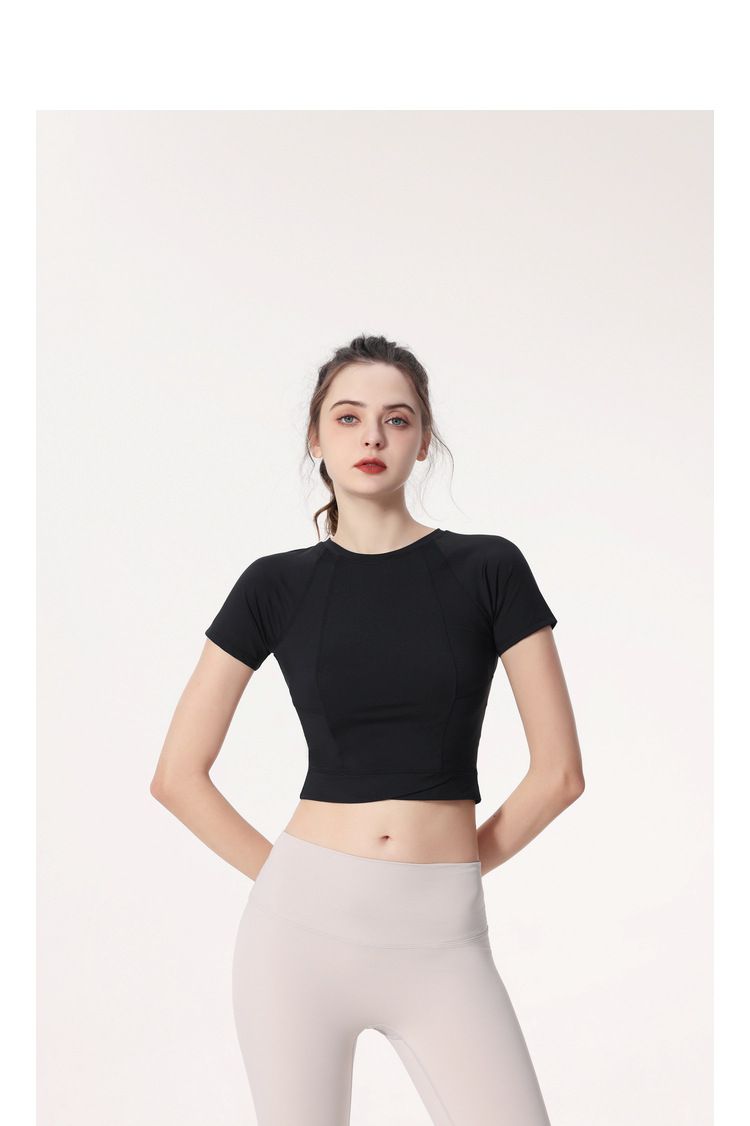 短版緊身速乾短袖運動上衣-黑色