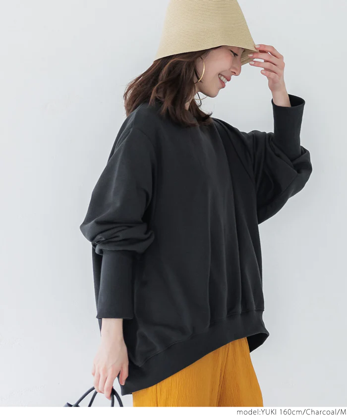 日本 COCA - 休閒寬版澎澎長袖上衣-石墨灰