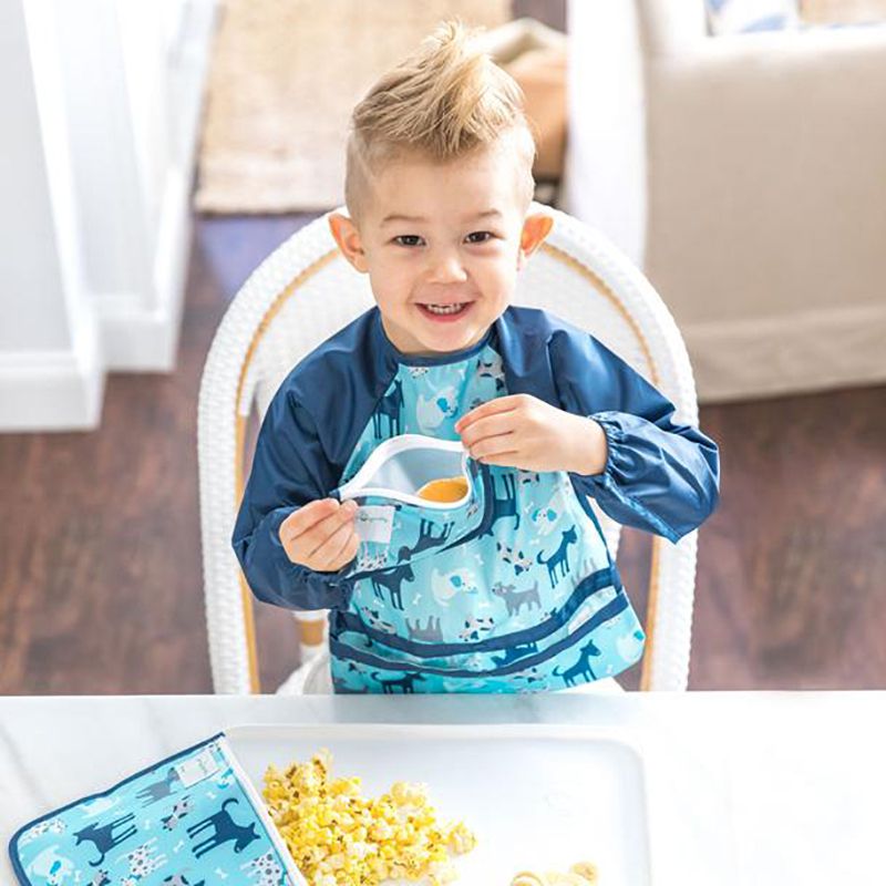 美國 green sprouts - 小綠芽魔鬼氈雙面防水/防食物掉落長袖圍兜單入組-汪汪星球